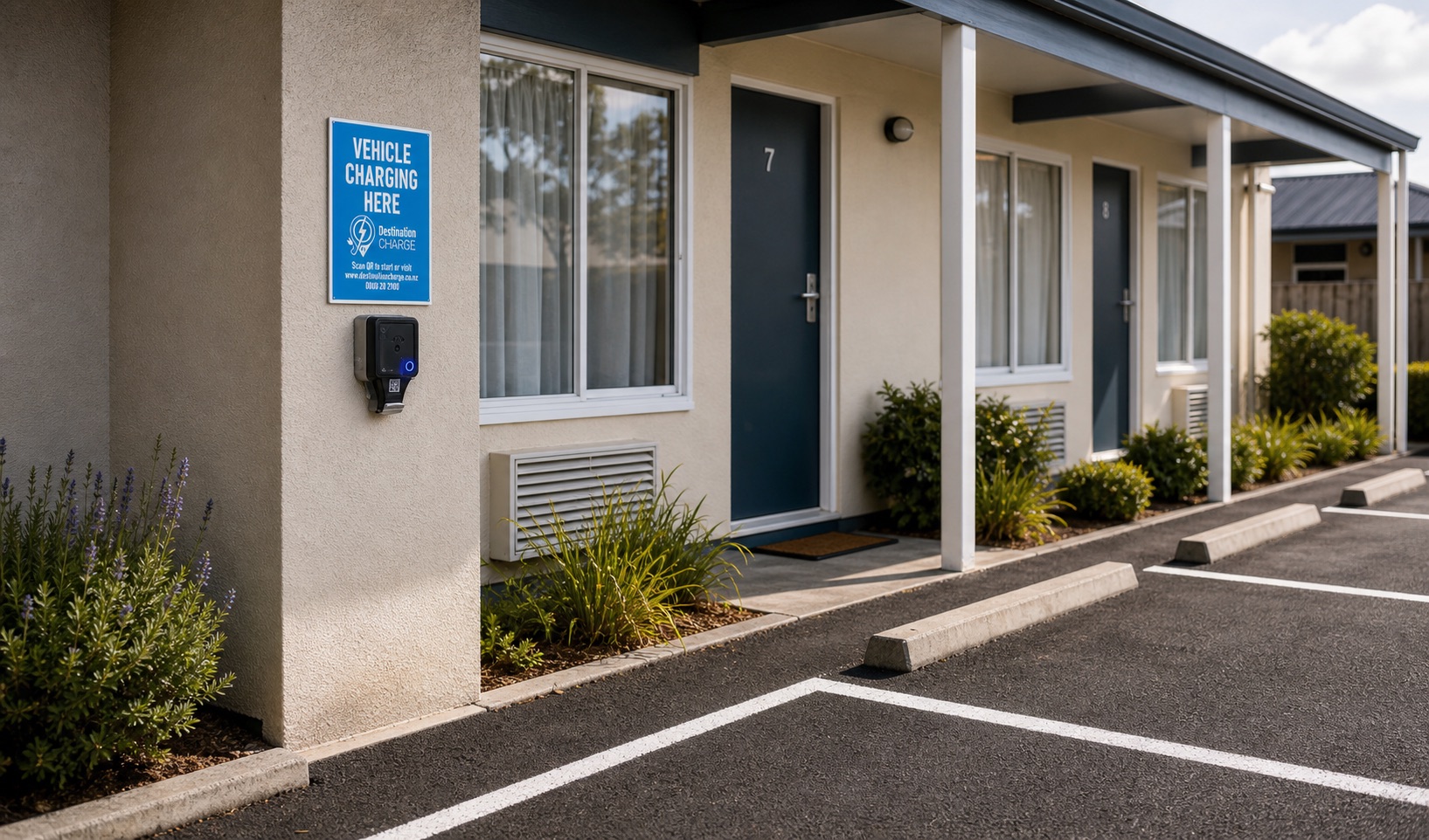 Destination Charge outlet installed beside motel guest parking